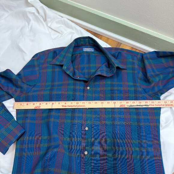 Pendleton Mens 100% Virgin Wool Button Up Plaid Blue Lightweight Vintage Sz L - Picture 12 of 13